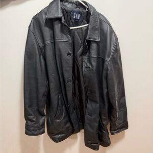 Vintage GAP Men's Dark Gray Leather Jacket